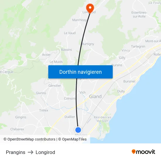 Prangins to Longirod map
