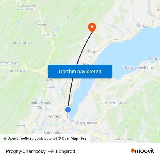 Pregny-Chambésy to Longirod map