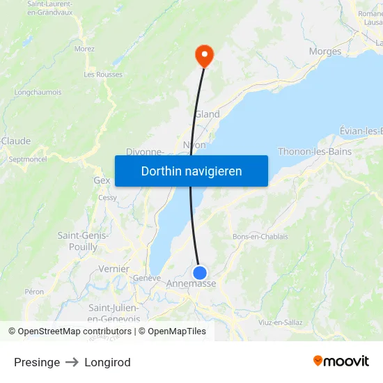 Presinge to Longirod map