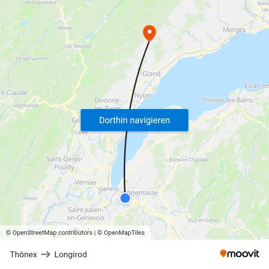 Thônex to Longirod map