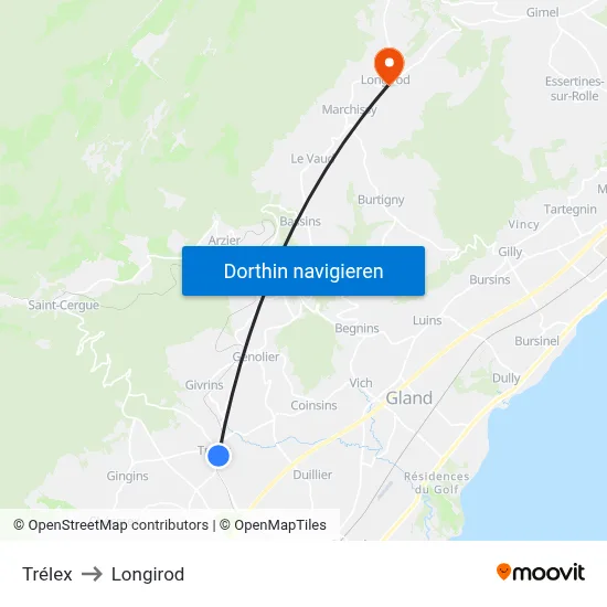 Trélex to Longirod map
