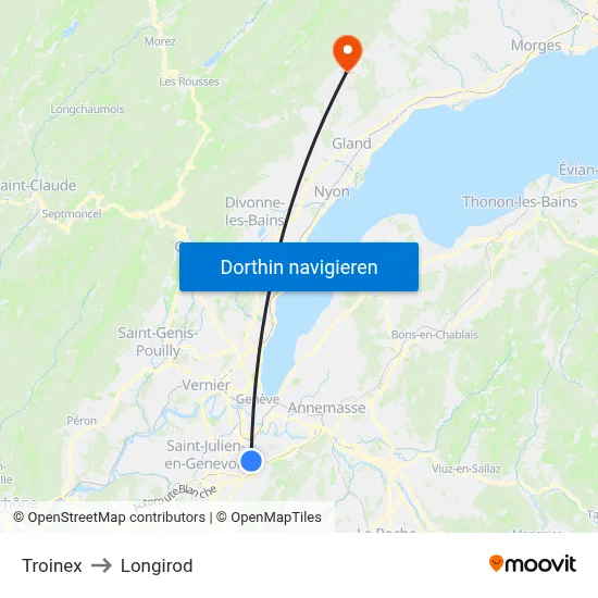 Troinex to Longirod map