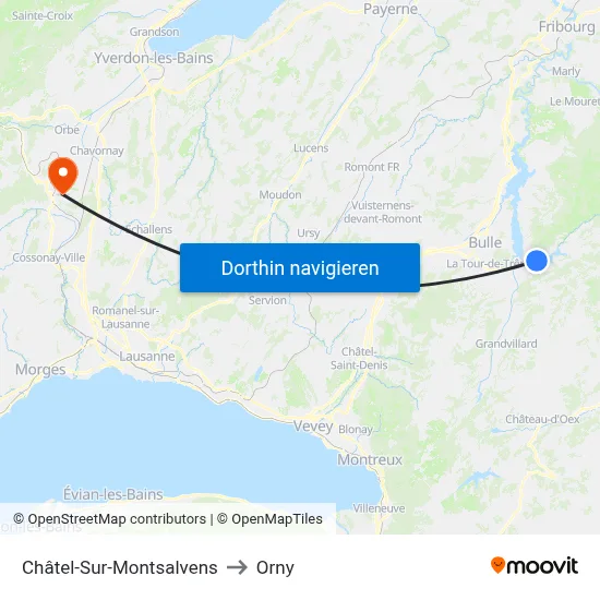 Châtel-Sur-Montsalvens to Orny map