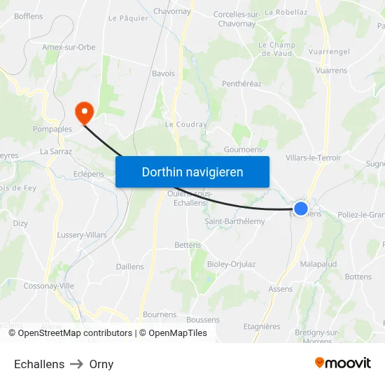 Echallens to Orny map