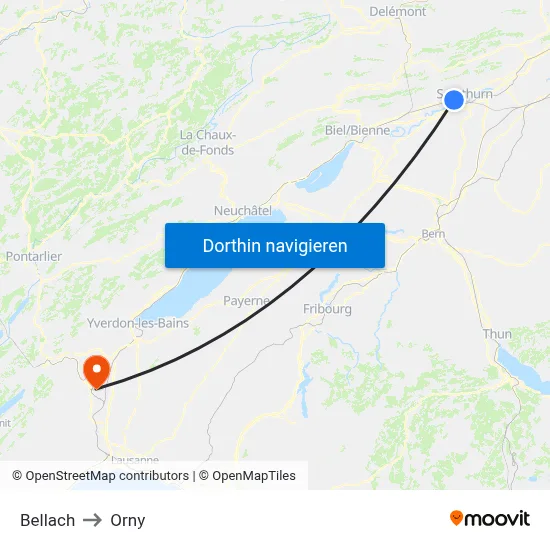 Bellach to Orny map
