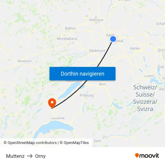 Muttenz to Orny map