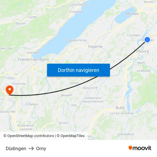 Düdingen to Orny map