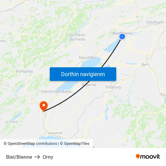 Biel/Bienne to Orny map