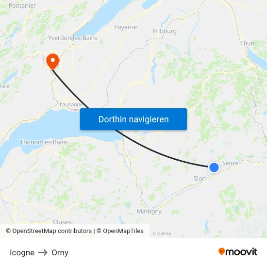Icogne to Orny map