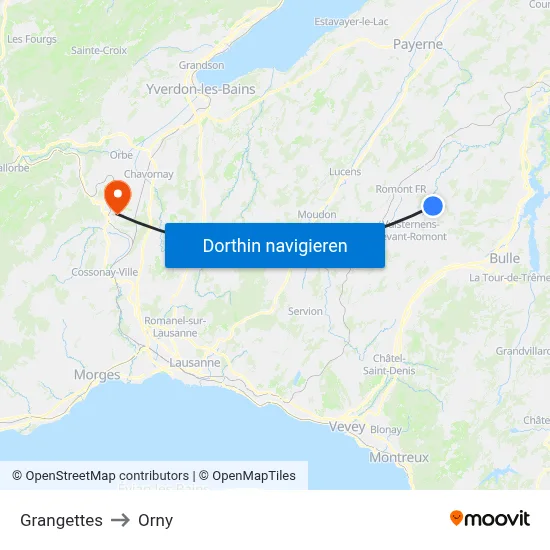 Grangettes to Orny map