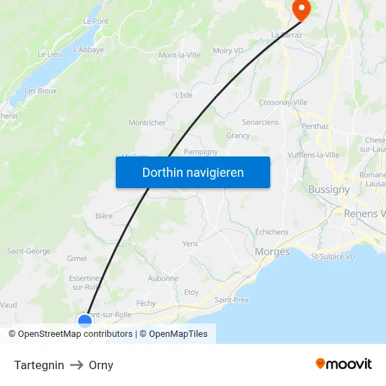 Tartegnin to Orny map