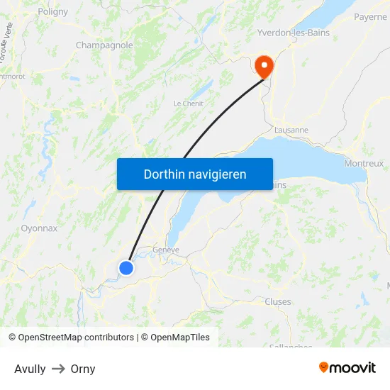 Avully to Orny map