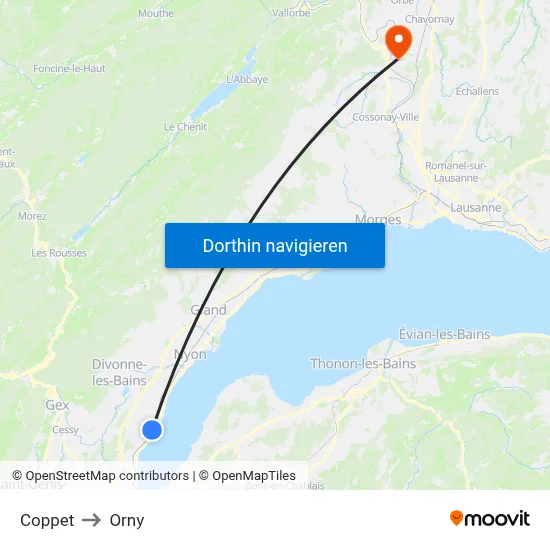 Coppet to Orny map