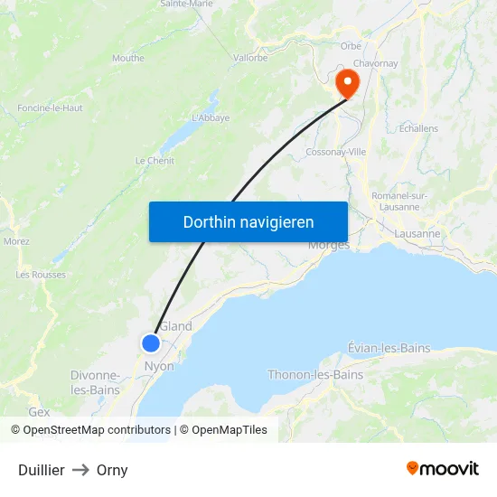 Duillier to Orny map
