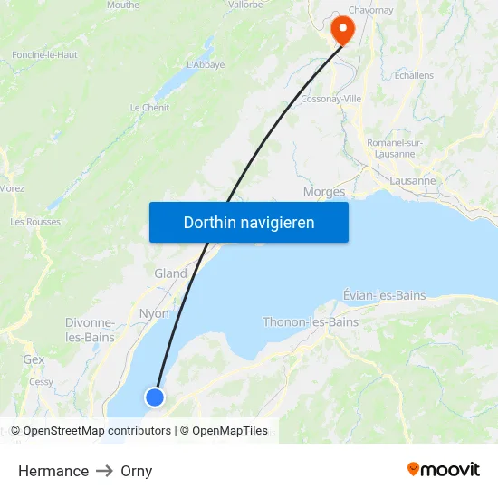 Hermance to Orny map