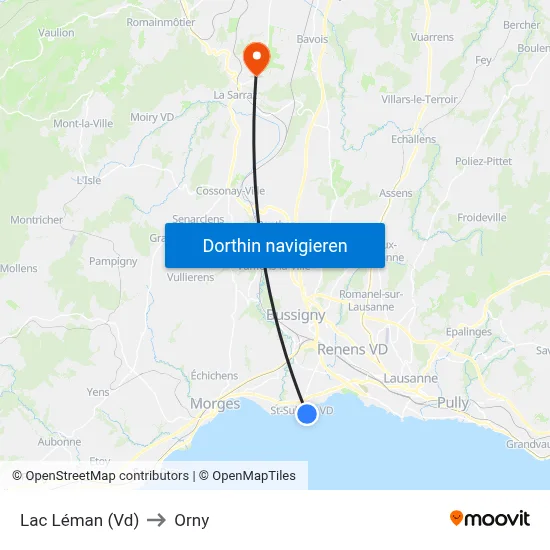 Lac Léman (Vd) to Orny map