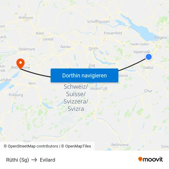 Rüthi (Sg) to Evilard map