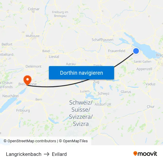 Langrickenbach to Evilard map