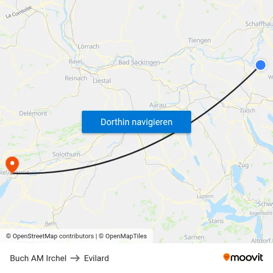Buch AM Irchel to Evilard map