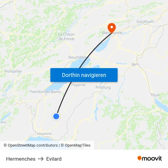 Hermenches to Evilard map
