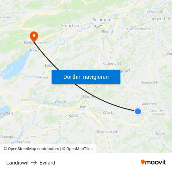 Landiswil to Evilard map