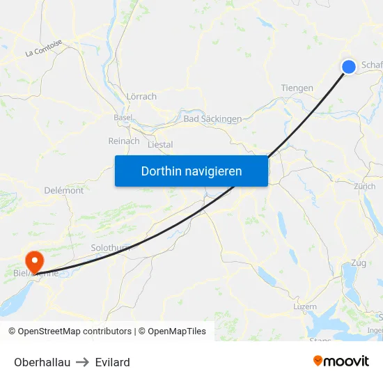 Oberhallau to Evilard map