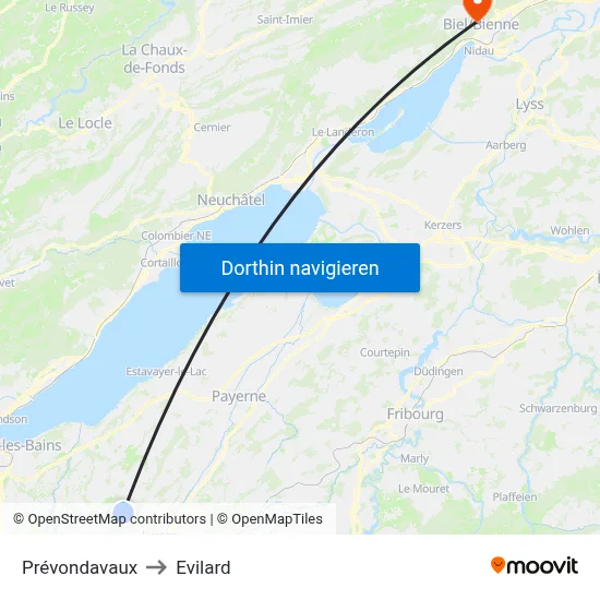 Prévondavaux to Evilard map