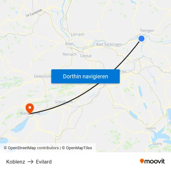 Koblenz to Evilard map