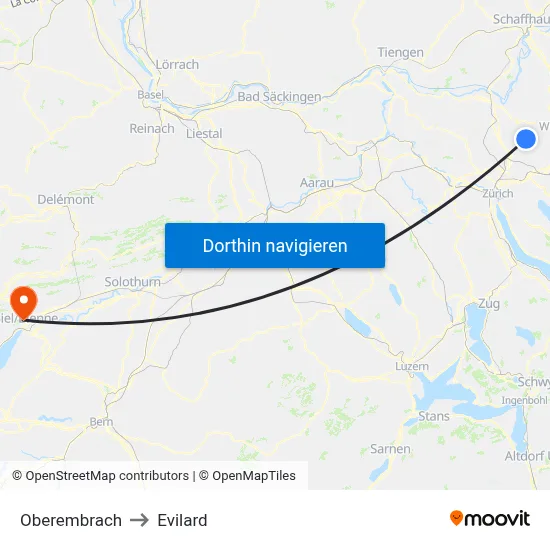Oberembrach to Evilard map