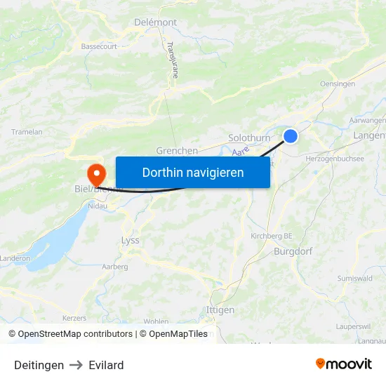 Deitingen to Evilard map
