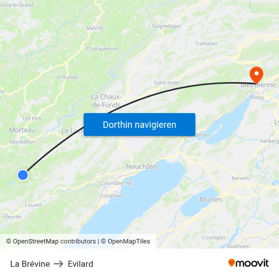 La Brévine to Evilard map