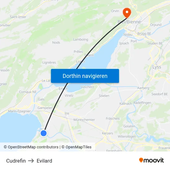 Cudrefin to Evilard map