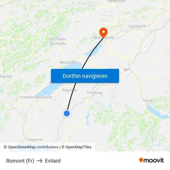 Romont (Fr) to Evilard map