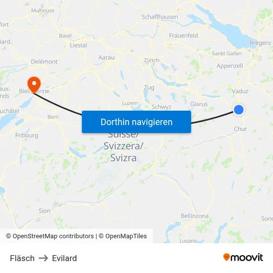 Fläsch to Evilard map