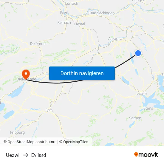 Uezwil to Evilard map