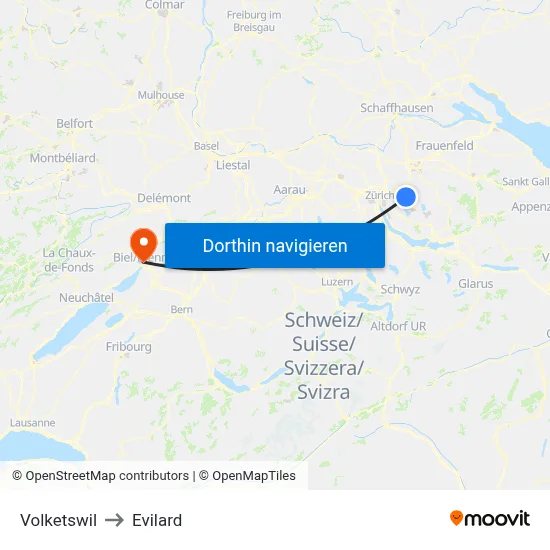 Volketswil to Evilard map