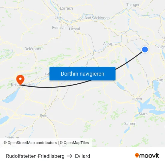 Rudolfstetten-Friedlisberg to Evilard map
