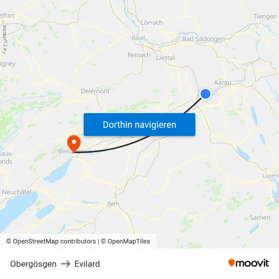 Obergösgen to Evilard map