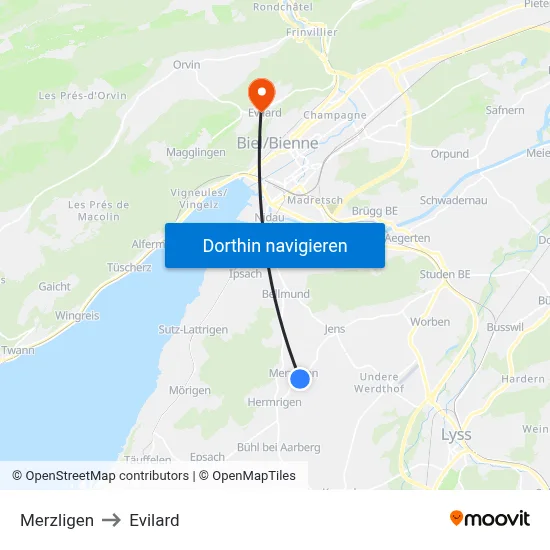 Merzligen to Evilard map