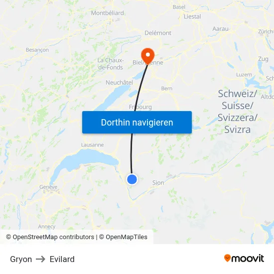 Gryon to Evilard map