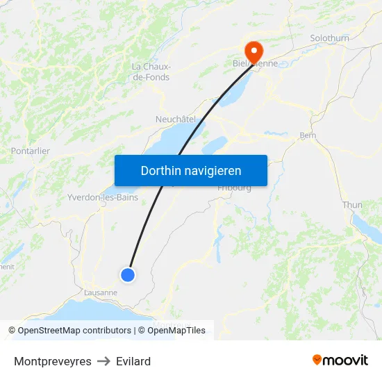Montpreveyres to Evilard map