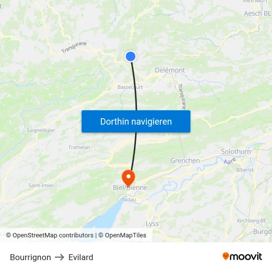 Bourrignon to Evilard map