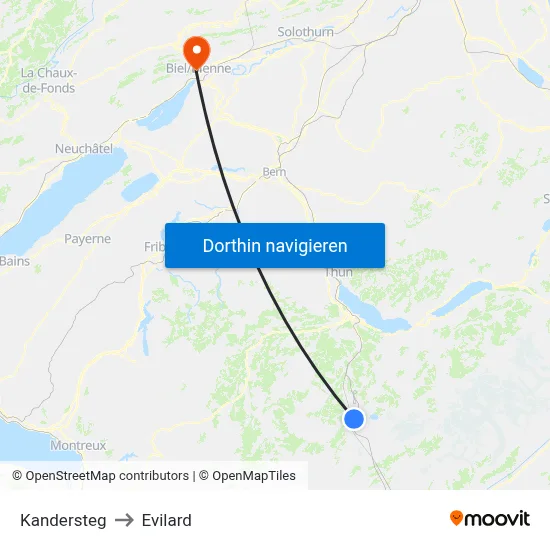 Kandersteg to Evilard map