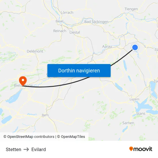 Stetten to Evilard map