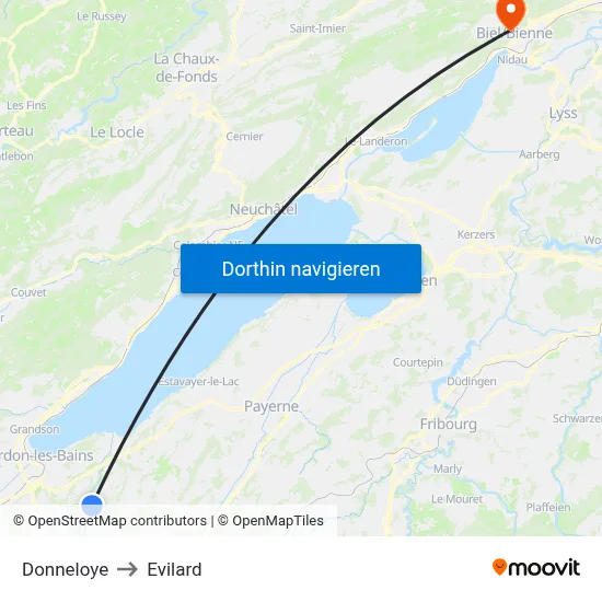 Donneloye to Evilard map