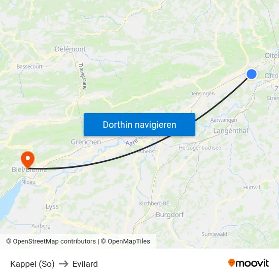 Kappel (So) to Evilard map