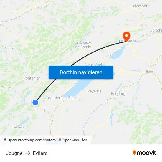 Jougne to Evilard map