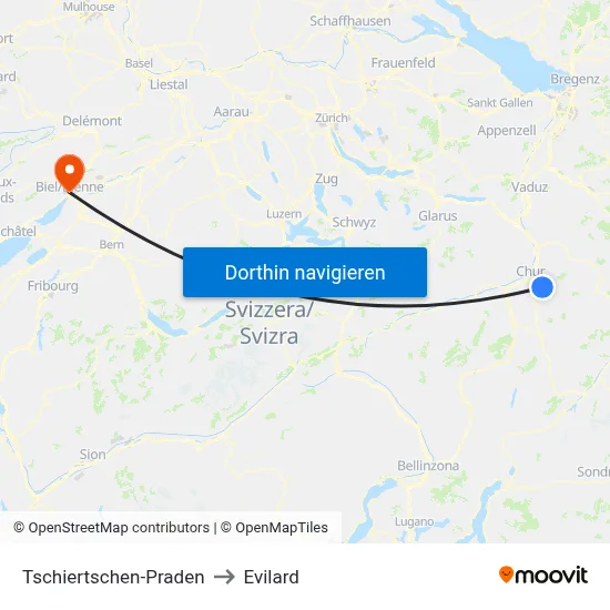 Tschiertschen-Praden to Evilard map
