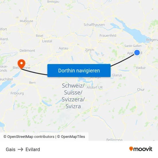 Gais to Evilard map
