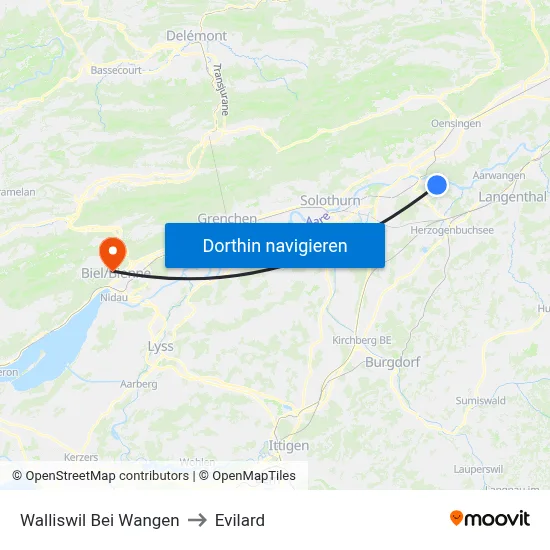 Walliswil Bei Wangen to Evilard map